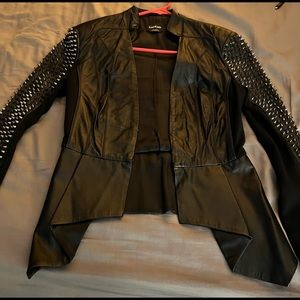 Leather spiked sleeved blazer
